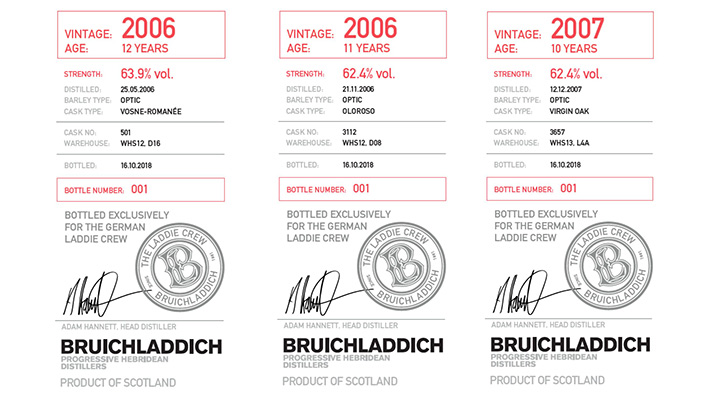 Drei neue Laddie Crew Abfüllungen von Bruichladdich